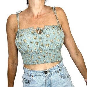 Garage cropped blue floral tie shoulder tank top L